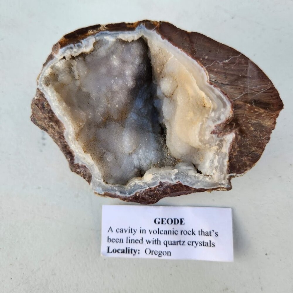 White Brown Geode Crystal Quartz Partial Gemstone Decor Natural Agate Rock Santa